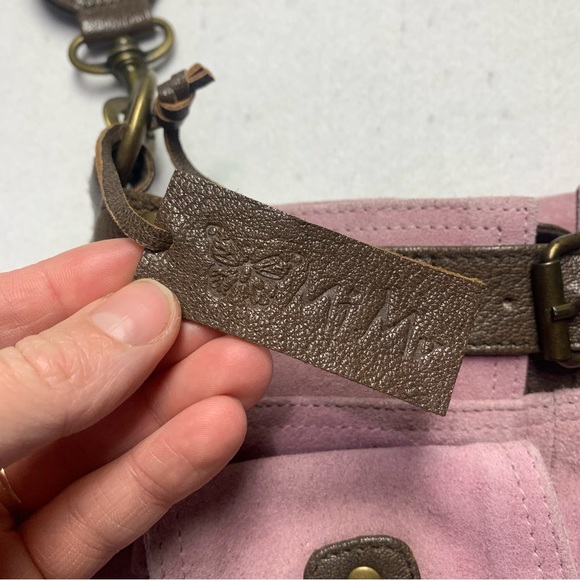 MiMu Suede Messenger Crossbody Bag Sundance Dusty Pink and Brown Purse - Picture 3 of 12